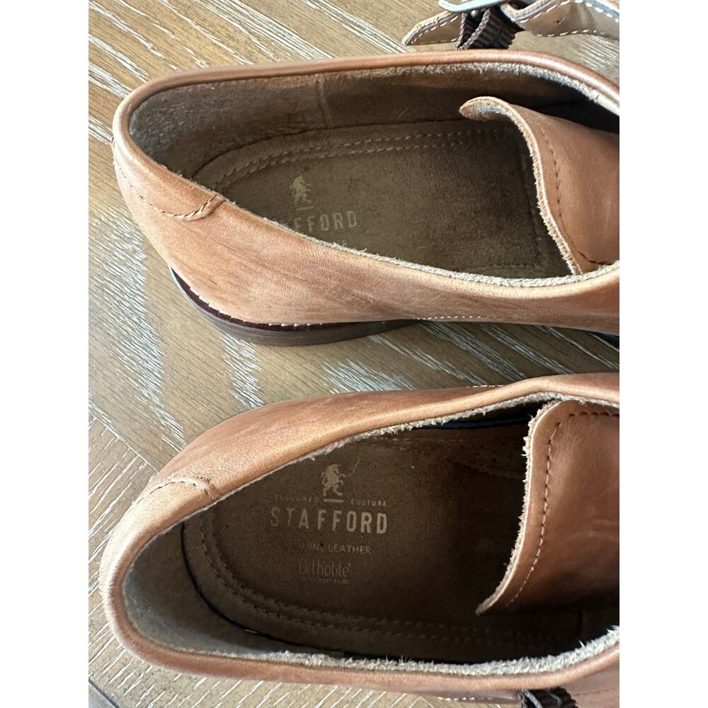 Stafford Men’s Size 8M Tan Brown Leather Double Monk Strap Dress Shoes Oxford - Picture 3 of 11